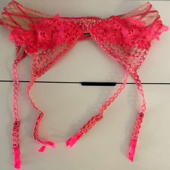 Honey Birdette Vibrant Lace Set - Purple, Pink, and Black garters - Picture 3 of 4